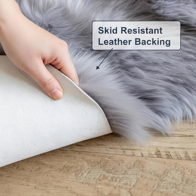 Super Area Rugs Premium Silver Gray Sheepskin Rug Genuine Double 2x6ft Pelt Fluffy Fur Rug for Bedrooms