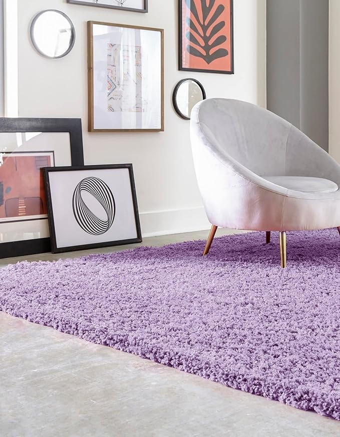 Unique Loom Solid Shag Collection Area Rug (8' Square, Lilac)