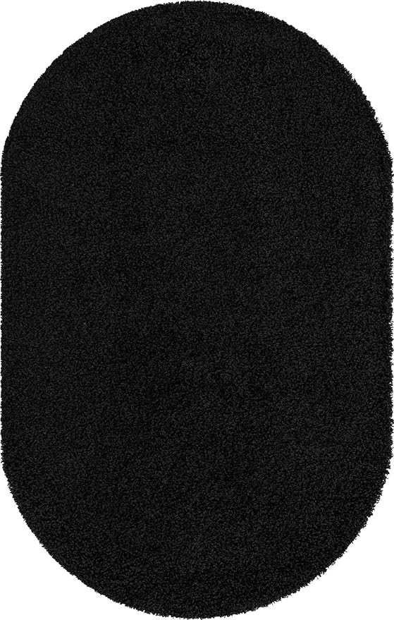 Unique Loom Solid Shag Collection Area Rug (5' 1" x 8' Oval, Jet Black)