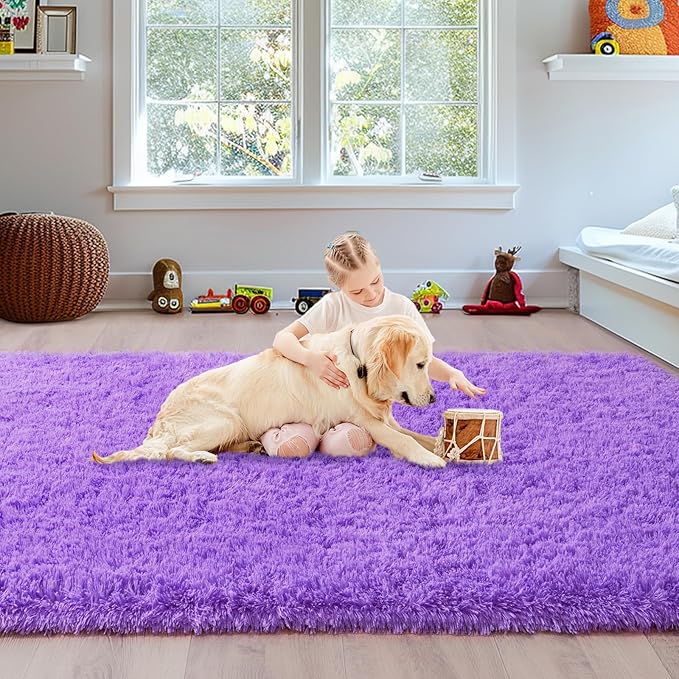 Shag Rugs 8x10 Purple Rug for Living Room Bedroom Decor, Large Fluffy Shaggy Rug for Kids Girls Dorm, Soft Fuzzy Plush Carpet