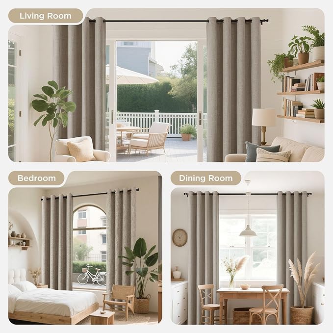 Joydeco Blackout Curtains 120 Inches Long 2 Panels Burg, Room Darkening Curtains for Bedroom, 100% Black Out Textured Thermal Drapes Privacy Protection 2 Panels Set(W52 x L120 Inch, Linen)