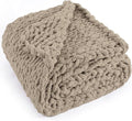 Chunky Knit Throw Blanket 50"X 60", 100% Handmade with Soft Chenille Yarn, 4.4lbs Thick Cable Knitted Blankets, Large Rope Knot Crochet Throws for Couch Sofa Bed Home Decor, Taupe