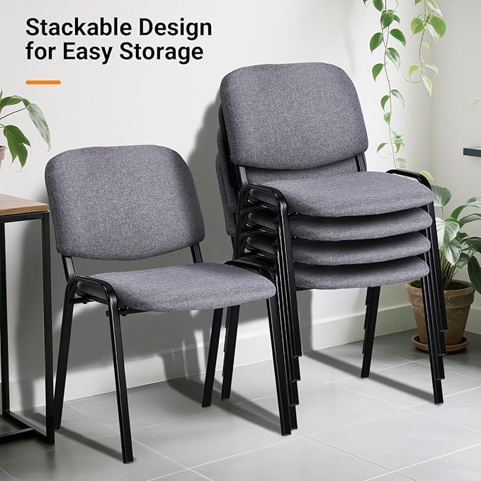 VINGLI Waiting Room Stacking Chairs, 5-Pack Fabric Church Conference Stackable Chair Set, for Office Guest & Reception Meeting Rooms, Lobby, Simple&Space-Saving, Fabric-Grey
