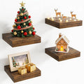 Axeman Square Floating Shelves for Wall, 8" W x 8" D x 1.4" H Rustic Wooden Wall Shelves, 4 Pack Wall Mounted Floating Shelf with Invisible Brackets for Living Room, Bathroom, Kitchen, Rustic Brown