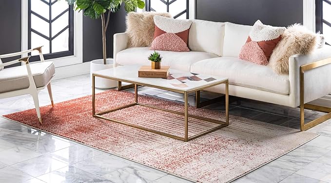 Unique Loom Del Mar Collection Area Rug - Jennifer (4' 1" x 6' 1" Rectangle, Red/ Beige)