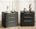 Black Nightstands Set of 2, Bedside Table with 3 Storage Drawers, 24" Tall Wood Night Stand with Charging Station, Modern Wide End Table Side Table W/Metal Handle Curved Profile for Bedroom
