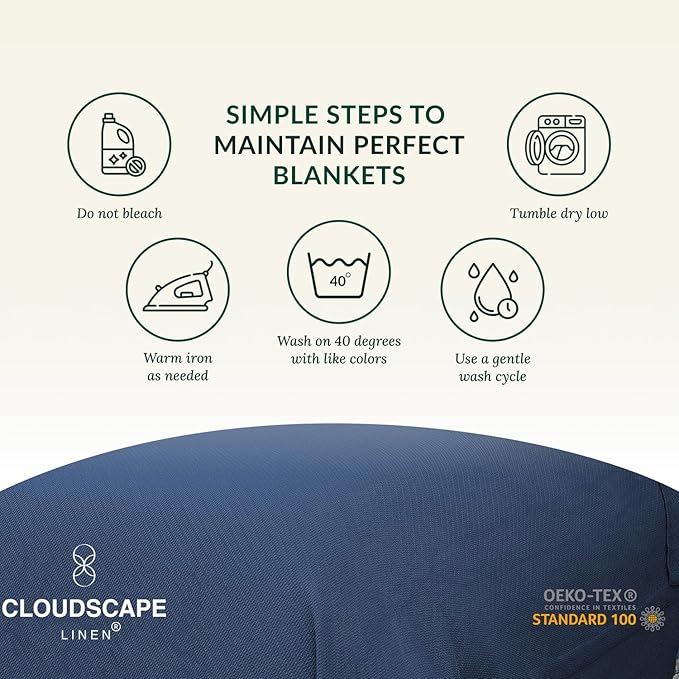 Cloud Scape Linen 100% Cotton Throw Blanket 50x70 Ensign Blue, Luxury All-Season Warmth, Ultra Soft, Oversized Herringbone Gauze Blanket for Winter, Bed, Couch & Sofa Decor, Best Gift Idea