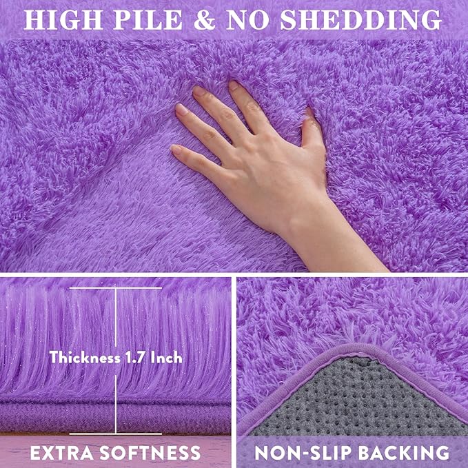 Fluffy Rugs for Living Room 6x9, Large Purple Shag Rug for Bedroom Girls Kids Playroom, Non-Slip Indoor Floor Carpet, Soft Fuzzy Shaggy Rug for Home Decor Aesthetic