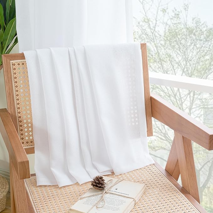 YoungsTex White Linen Curtains for Living Room 90 Inches Long 2 Panels Set, Extra Long Semi Sheer Drapes with Bronze Grommet Light Filtering for Bedroom Dining Room, 52 x 90 Inch