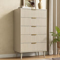 CARPETNAL Fluted 5 Drawers Dresser for Bedroom, 45" Tall Wooden Chest of Drawers with Rounded Corners, Gold Handles, Modern Storage Organizer for Bedroom, Hallway (Beige)