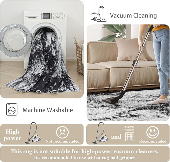 Area Rugs 8x10, Modern Abstract Machine Washable Rugs for Living Room Thin Carpet Indoor Floor Non-Shedding Carpets for Bedroom Dining Room Farmhouse Home Office | Black White