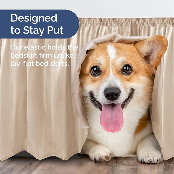 Wrap Around Dust Ruffle Bed Skirt - Cream - for Queen Size Beds w/ 14 Inch Drop - Easy Fit Elastic Strap - Adjustable Pleated Bedskirt w/Brushed Fabric, Wrinkle & Fade Free Women, Men, Kids & Teens