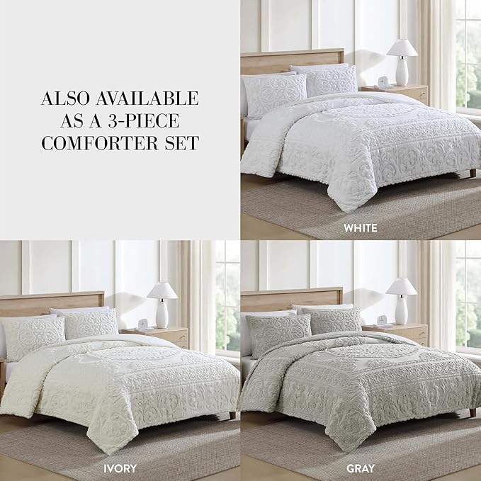 Beatrice Home Fashions Medallion Chenille Bedspread, King Sham, Ivory