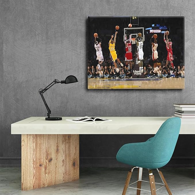 Basketball Legends Canvas Wall Art Print Poster, Iconic Sports Stars Shooting Inspirational Picture, Motivational Photography Wall Decor for Gym Dorm Home Office Living Room Bedroom, Framed 11x14inch
