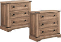 T4TREAM 32" Farmhouse Nightstand with Charging Station Set of 2, Large End Table with 3 Storage Drawers, Rustic Wood Bedside Table for Bedroom, Living Room, Rustic Oak