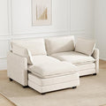 78'' Modular Sectional Cloud Couch with Movable Ottoman, 3 Seat Comfy Modern Corduroy Sofa with 2 Throw Pillows, Deep Seat L Shaped Couch for Living Room Bedroom Apartment, Beige
