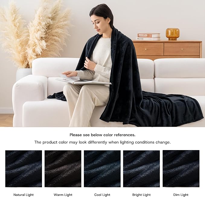 Luxury Fleece Warm Blanket, Soft Lightweight Velvety Plush Blanket for Sofa and Bed, Cozy Comfy for All Seasons(Black, 108×90 Inches)
