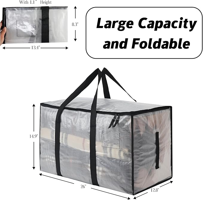 Heavy Duty 93L (24.5 Gallon) Stackable Storage Bins with Fully Openable Lids,Moving Bags Heavy Duty, Clear Plastic Totes for Moving Storage, Home Organization, Christmas Decorations 8 pack