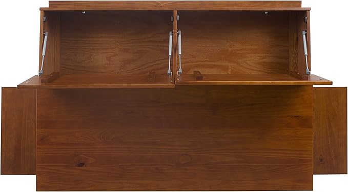 memomad Bali Set: Storage Platform Bed with Drawers + Bookcase Headboard (Queen Size, Caramel Brown Wood)