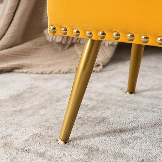 Velvet Storage Bench with Gold Legs& Nailhead Trim, 40" Wide Upholstered Modern Bedroom Bench for End of Bed, Tufted Ottoman for Entryway Living Room Dining Room (Mustard Yellow, 40" Wide)