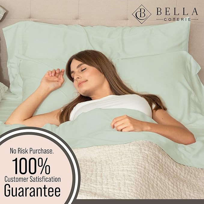 Bella Coterie 6 Piece Luxury Bamboo Viscose Split Top King Size Sheet Set | 34" Split for Adjustable Beds | 100% Organically Grown| Cooling | 18” Deep Pocket | 4 Pillowcases [Sea Glass]
