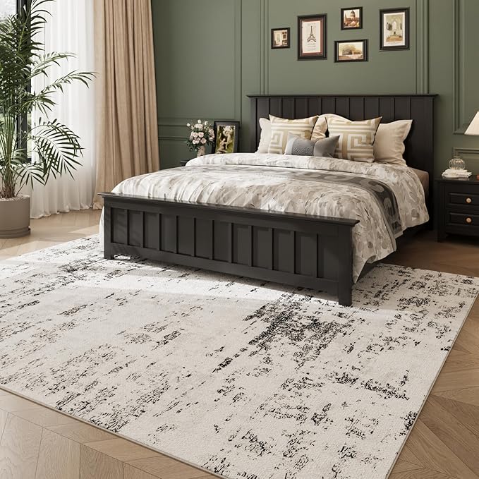 5x7 Area Rug Living Room Rugs - Machine Washable Neutral Abstract Rugs for Dinning Room Indoor Floor Non Silp Rug Carpet for Bedroom Home Office Decor - Black White