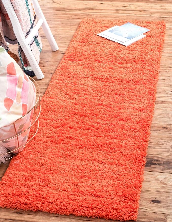 Unique Loom Solid Shag Collection Area Rug (2' 2" x 6' 5" Runner, Tiger Orange)