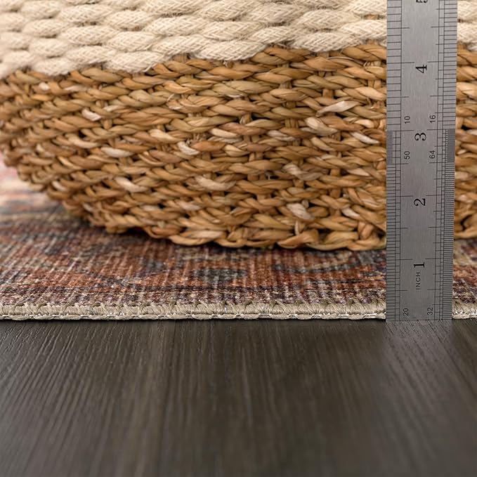 Bloom Rugs Washable 12 ft Runner - Beige/Terracotta Traditional Runner for Entryway, Hallway, Bathroom, and Kitchen - Exact Size: 2.5' x 12'