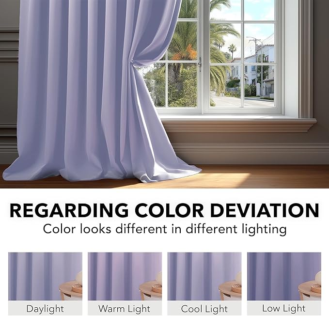 Deconovo Back Tab and Rod Pocket Drapes and Curtains Short Blackout Curtains for Kitchen Windows 42Wx54L Inch Light Purple 2 Panels