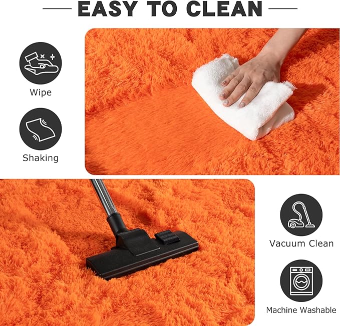 Round Orange Rug for Bedroom, 5 ft Circle Area Rugs for Living Room, Soft Fluffy Shag Carpet for Teen Girls Boys Nursery Room Dorm Home Decor Aesthetic