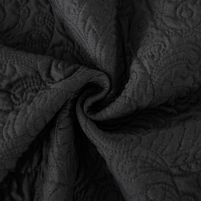 HoneiLife Quilt Sets King Size - Microfiber Bedspreads for King Bed, 3-Piece Lightweight Coverlets, Retro Bedlinen Sets, King Quilt Bedding Set All Season Use-Black