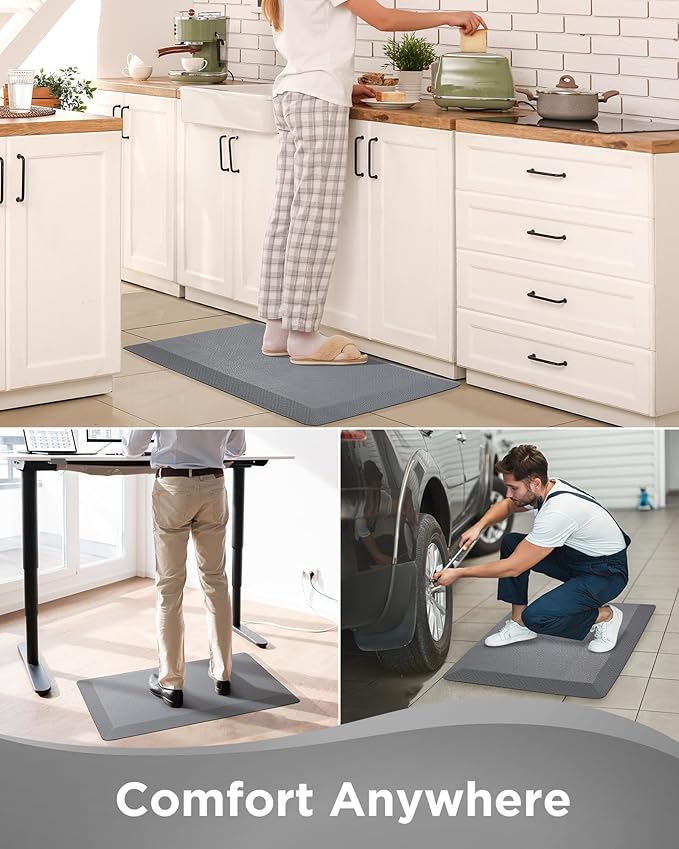 Ophanie Kitchen Mats for Floor, 3/4 Inch Thick Kitchen Rugs, 20x48 Anti Fatigue Standing Cushioned Mat, Waterproof,Comfort Ergonomic Mat for Office, Home, Sink, Grey Non-Slip Bottom