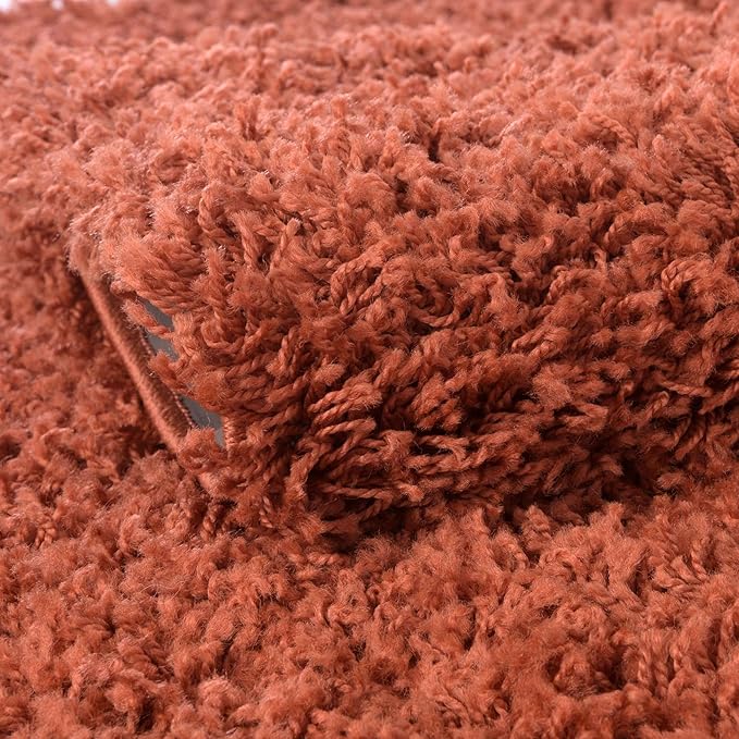 Unique Loom Solid Shag Collection Area Rug (4' 1" Octagon, Terracotta)