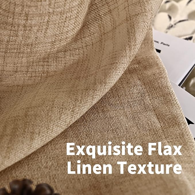 YoungsTex Burlap Linen Curtains 80 Inch Length for Living Room, Light Filtering Drapes Semi Sheer with Bronze Grommet Textured for Bedroom Dining Room Farmhouse Country, Toffee, 52 x 80 Inch, 2 Panels
