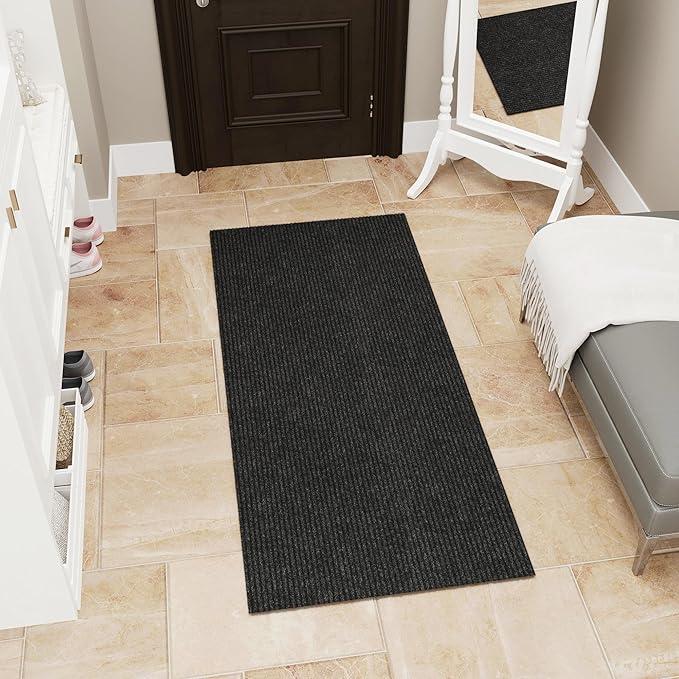 Ottomanson Mud Mat 2' x 3'11" Entryway Rug - Non-Slip Scraper Doormat for Muddy Paws, Dirt Trapping Indoor/Outdoor Mat for High-Traffic Areas, Kitchen, Garage, Patio, Black