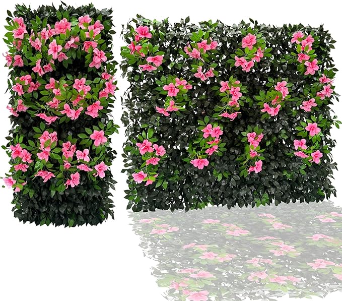 Sumery Expandable Fence Privacy Screen for Balcony Patio Outdoor,Decorative Faux Ivy Fencing Panel,Artificial Hedges (Single Sided Leaves) (2, Branches -Pink Fowers)