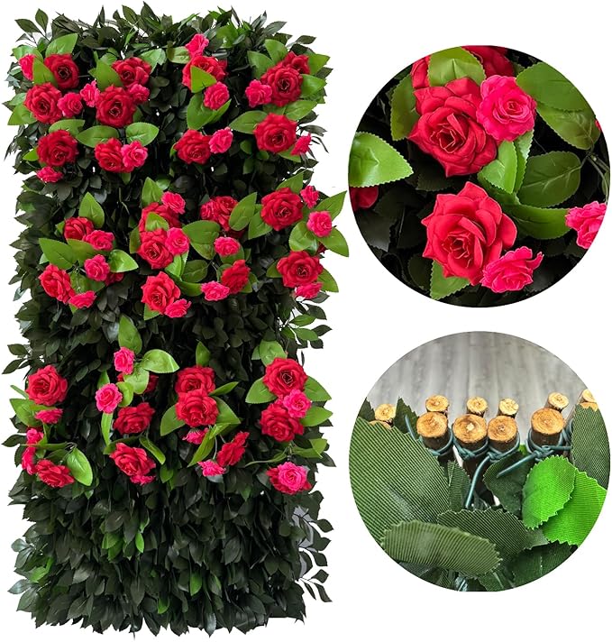 Sumery Expandable Fence Privacy Screen for Balcony Patio Outdoor,Decorative Faux Ivy Fencing Panel,Artificial Hedges (Single Sided Leaves) (4, Branches -Red Rose)