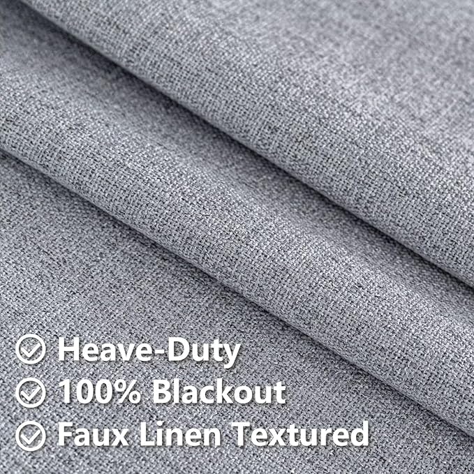 100% Blackout Curtains 72 Inch Length 2 Panels Set, Black Out Curtains for Living Room, Light Grey Thermal Insulated Grommet Drapes Bedroom Luxury Decor Privacy(52W × 72L inch, Light Grey)