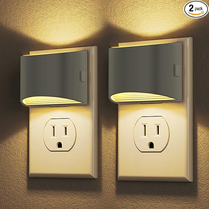 DORESshop LED Night Light[2 Pack], Night Lights Plug into Wall, 3 Level Brightness Adjustable Plug in Night Light, Dusk to Dawn Sensor Nightlights for Adults, Bedroom, Hallway, 3000K, Gray Cover