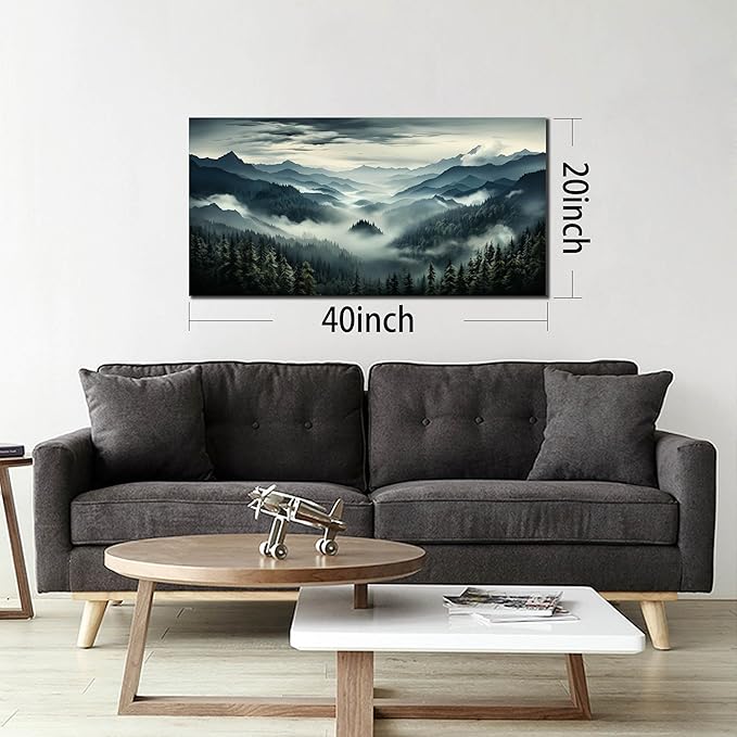 Large Living Room Wall Art Foggy Green Forest Artwork for Bedroom Home Office Nature Pictures Modern Wall Art Framed Canvas Prints 20x40 Inch