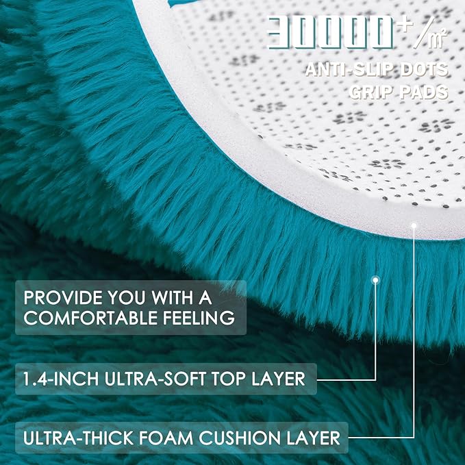 OLANLY Teal Round Rugs for Bedroom - Machine Washable, 4 ft Circle Area Rugs for Living Room, Soft and Fluffy Shaggy Carpet for Teen Girl and Boys, Nursery Rooms, Dorms, Home Decor Aesthetic