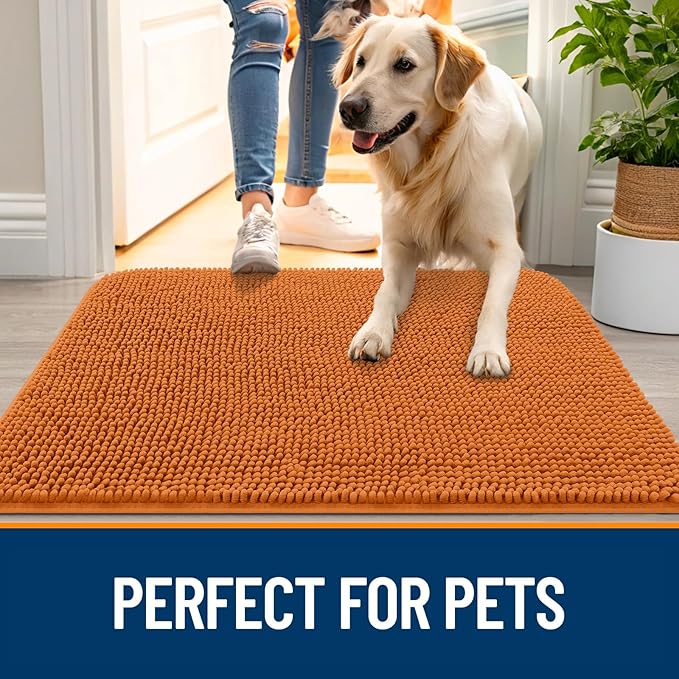 OLANLY Dog Door Mat for Muddy Paws 44x24, Absorbs Moisture and Dirt, Absorbent Non-Slip Washable Doormat, Quick Dry Chenille Mud Mat for Dogs, Entry Indoor Entryway Carpet for Inside Floor, Clay