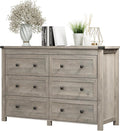 Dresser for Bedroom with 6 Drawers, Farmhouse Wood Chest of Drawers, Wide TV Stand Closet Storage Furniture with Metal Handle, Modern Clothes Organizer for Hallway, Living Room, Entryway, Light Grey