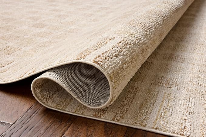 Loloi Chris Loves Julia Calvin Collection CLV-03 Bone/Natural 2'-7" x 7'-6" Runner Rug Checkered Neutral Soft Living Room Bedroom Carpet
