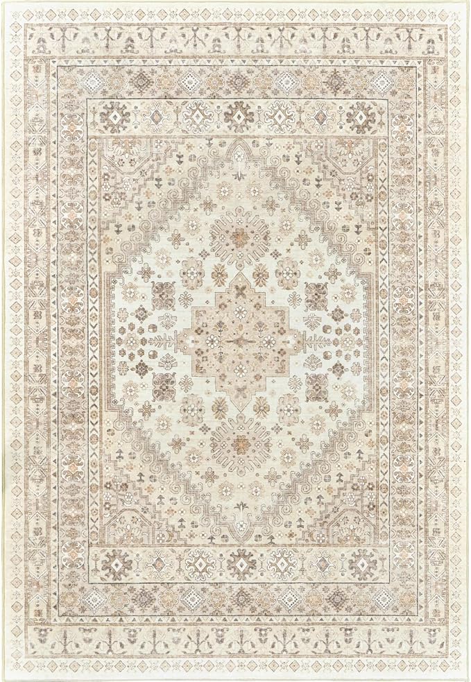 zesthome 9x12 Area Rugs,Stain Resistant Washable Rug,Ultra-Thin Rugs for Living Room,Bedroom,Non-Slip Backing Home Decor Large Area Rug (Cream/Beige,9'x12')