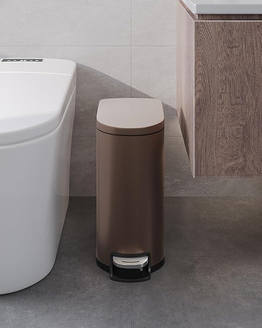 GarveeHome 13 Gal & 2.6 Gal Trash Can Combo Set, Kitchen Trash Can and Bathroom Trash Bin with Lid, Step-On Rustproof Garbage Bin with Inner Bucket, Brown