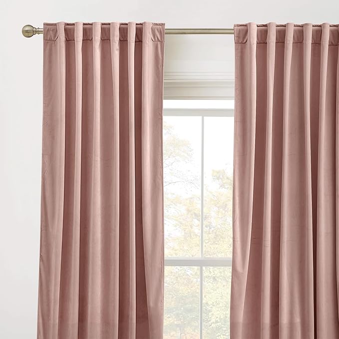 RYB HOME Velvet Closet Curtains 84 inches, Room Darkening Thermal Insulated Privacy Back Tab Drapes for Doorway Enterway, Dormitory, Dusty Pink, W42 x L84 inches, 2 Panels Set