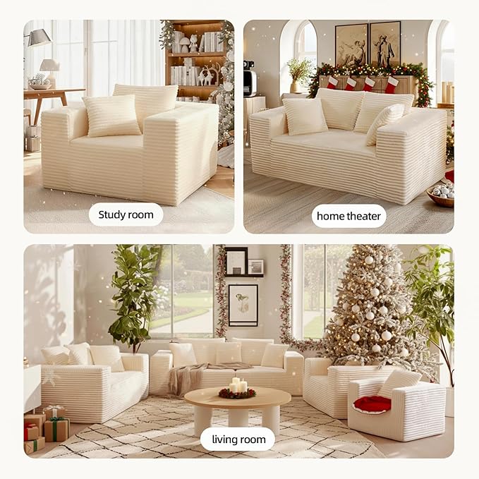 Single Cloud Sofa, Giant Bean Bag Chair with High Backrest & Wider Armrest, Foam Boneless Couch for Small Spaces, Comfy Furry Sofas with Pillows for Living Room, Bedroom, Apartment, Dorm, Office