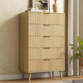 CARPETNAL Fluted 5 Drawers Dresser for Bedroom, 45" Tall Wooden Chest of Drawers with Rounded Corners, Gold Handles, Modern Storage Organizer for Bedroom, Hallway (Oak)