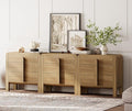 WAMPAT 3 in 1 9 Drawer Dresser for Bedroom, 94.5" Wide Mid Century Modern Wide Chest of Drawer, Wood Tall Nightstand with Curved Edge Handles, Closet Dresser TV Stand for Bedroom, Light Walnut